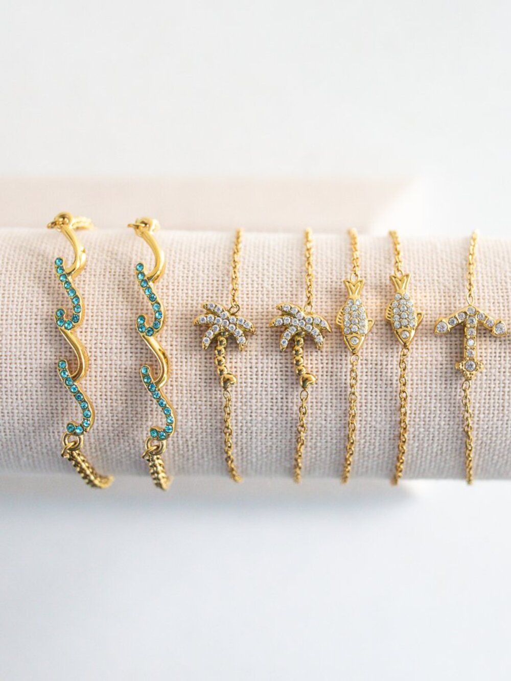 Summer Charm Bracelet Anchor Fish Palm Tree Gold Waterproof Gold Bracelet